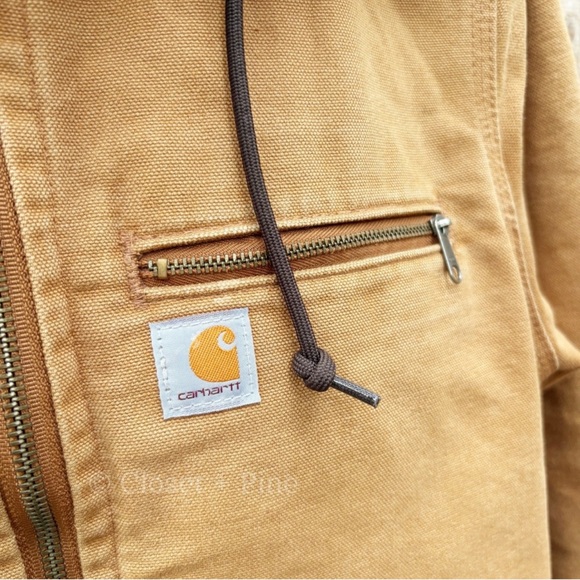 Carhartt Weathered Wildwood Jacket Tan Size Medium Hooded Sherpa Lined - Picture 5 of 8